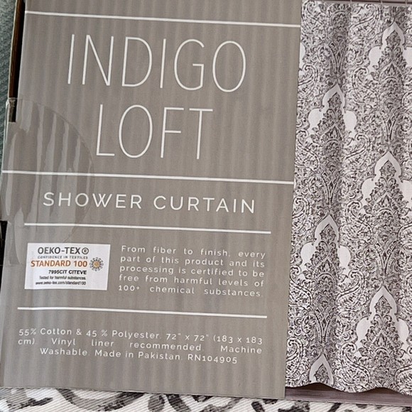 New Indigo Loft Paisley Medallion Flower Shower Curtain White Gray Cotton Blend - Picture 7 of 8